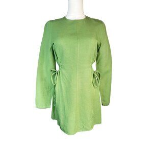 Zara XS Green Long-Sleeve Tunic Side Drawstring Detail Round Neckline